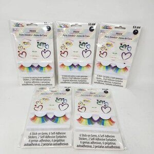 LOT of 5 Packs Pride Face Jewelry - Lashes, Stick-On Gems, Self-Adhesive Sticker